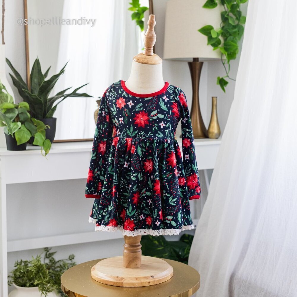 Eliza Cate & Co 12-18 Months Black Red Christmas Dress with White Lace Trim